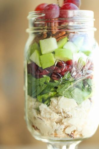 Chicken, apple and pecan salad in a jar