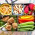 Almond crusted chicken, coconut smiles and raw foods lunch