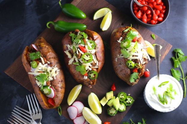 Spicy Chili Stuffed Sweet Potatoes