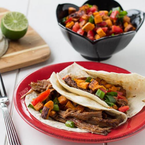 Chipotle Maple BBQ Brisket Tacos with Sweet Potato Salsa