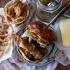 Chorizo beef burger with crispy onion straws
