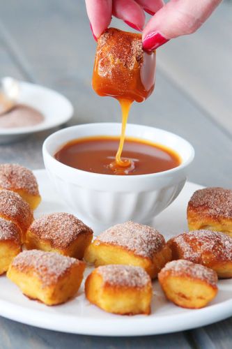 Cinnamon sugar soft pretzel bites with salted caramel dipping sauce