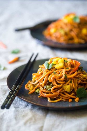 Vegan coconut curry with sweet potato noodles