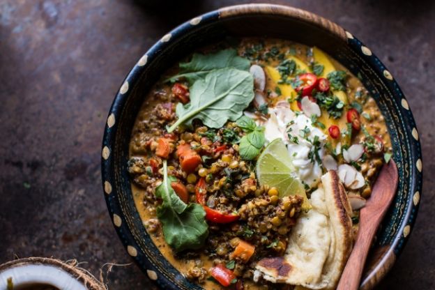 Simple Coconut, Quinoa and Lentil Curry with Lime and Mango