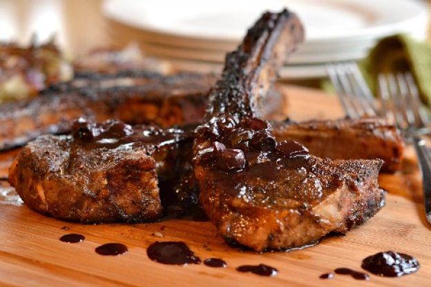 Coffee-Rubbed Lamb Chops with Blueberry Balsamic Reduction