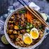 Caramelized pork ramen noodle soup
