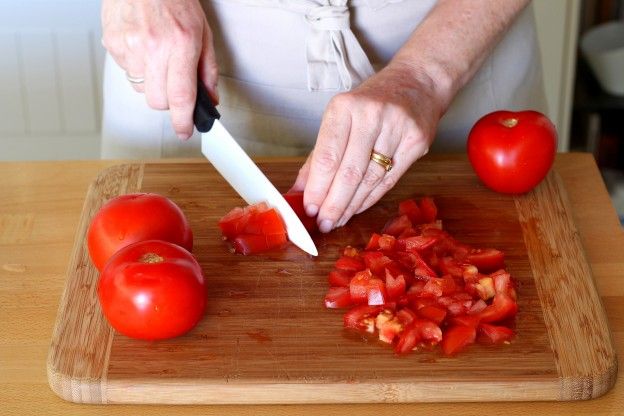 Cut the tomatoes into a small dice