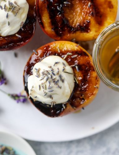Grilled Peaches with Lavender Honey Whipped Ricotta