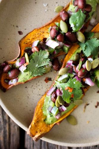 Sweet Potato Toast with Avocado and Black Bean Salsa