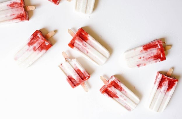 Roasted Strawberry and Buttermilk Popsicles