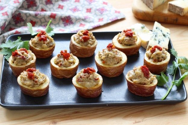Potato Cups With Blue Cheese And Sun-Dried Tomatoes
