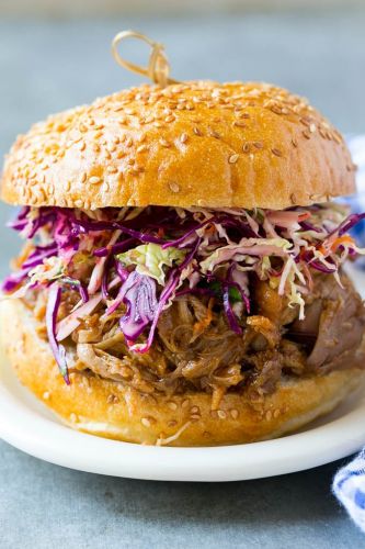 Slow Cooker Pulled Pork Sandwiches with Rainbow Slaw