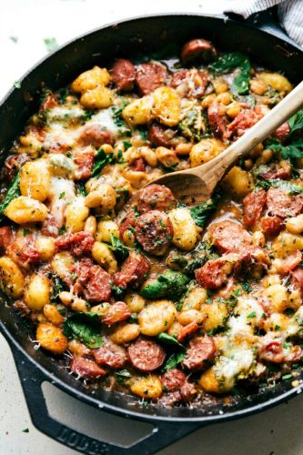 One Skillet Sausage and White Bean Gnocchi