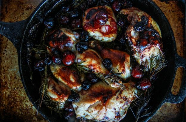 Rosemary Cherry Balsamic Roasted Chicken © Heather Christo