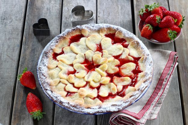 Strawberry tart with shortbread heart topping