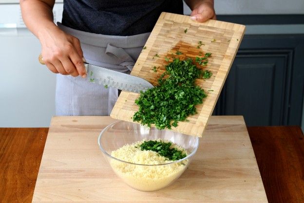Mix the couscous and herbs