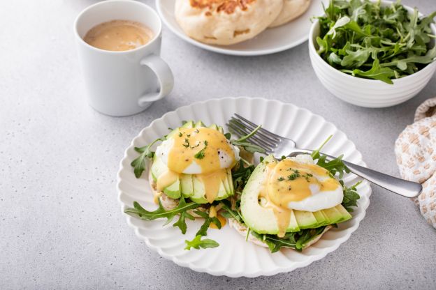 Eggs Florentine with Avocado on English Muffins