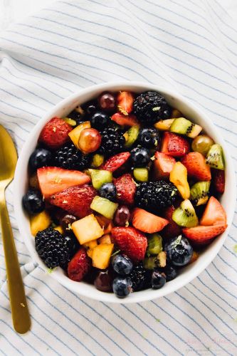 Rainbow Fruit Salad with Maple Lime Dressing