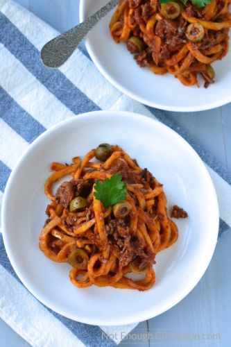 Spanish rutabaga noodles with olives