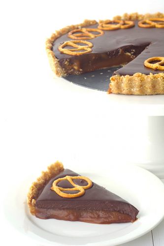 Chocolate caramel pretzel tart
