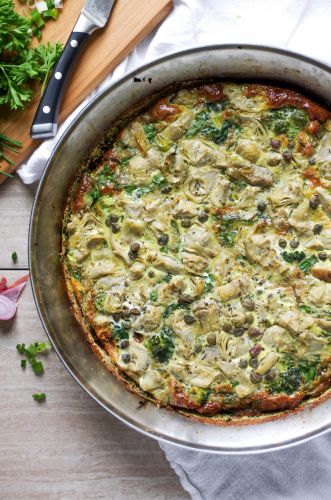 Broccoli, spinach and artichoke frittata
