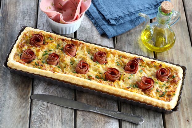 Savory Leek and Mortadella Quiche