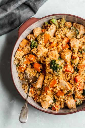 Roasted Butternut Squash Broccoli Cheddar Chicken Couscous