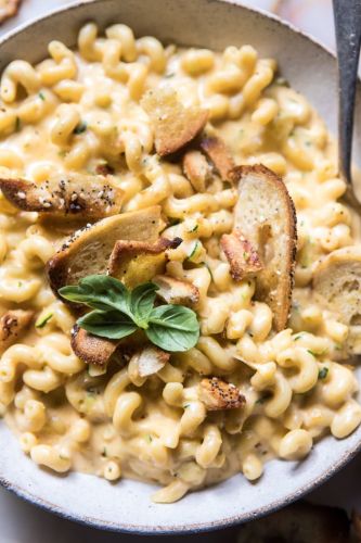 Sneaky Zucchini Mac and Cheese with Everything Bagel Chips