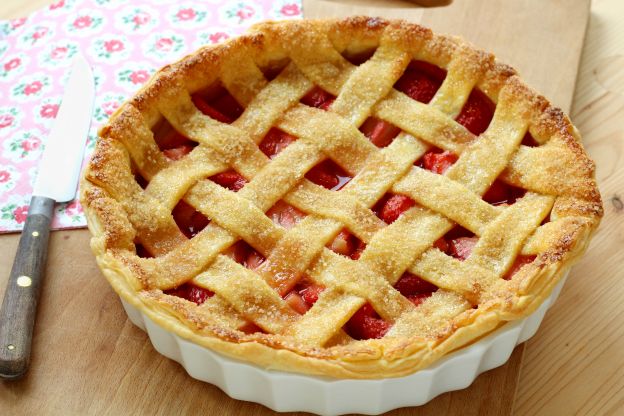 Lattice-top strawberry pie