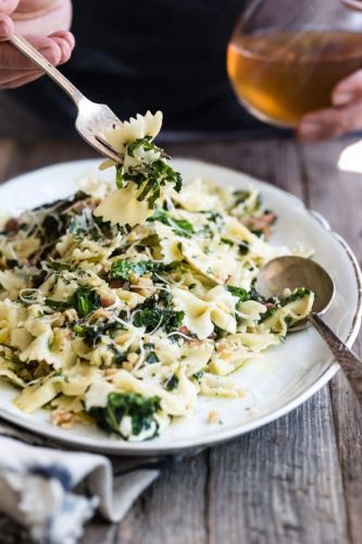 Farfalle Pasta with Bacon Kale and Mozzarella