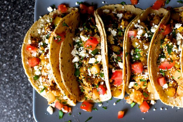 Egg, Potato and Chorizo Tacos with Queso Fresco