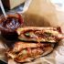 Eggplant Parmesan grilled cheese with chili tomato jam