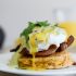 Sweet Corn Cake Eggs Benedict with Avocado Hollandaise