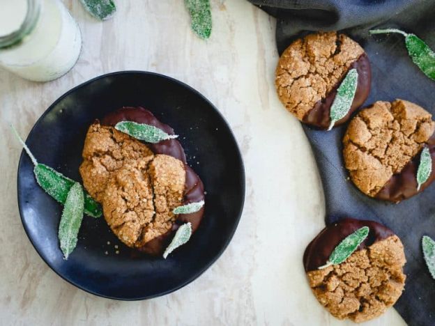 Cashew Almond Butter Cookies with Candied Sage