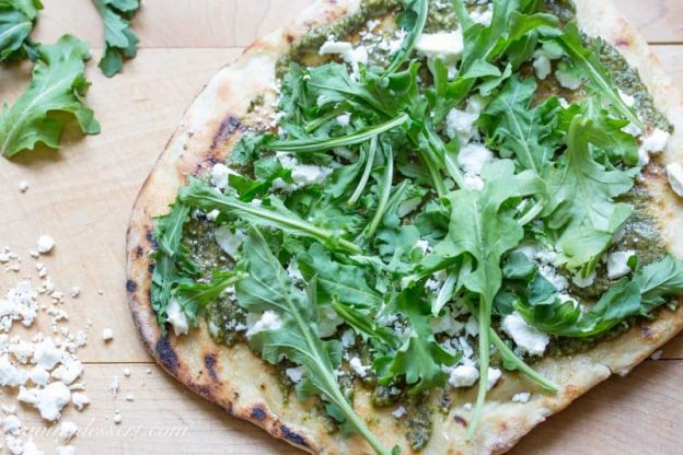 Grilled Pesto Pizza with Arugula and Feta