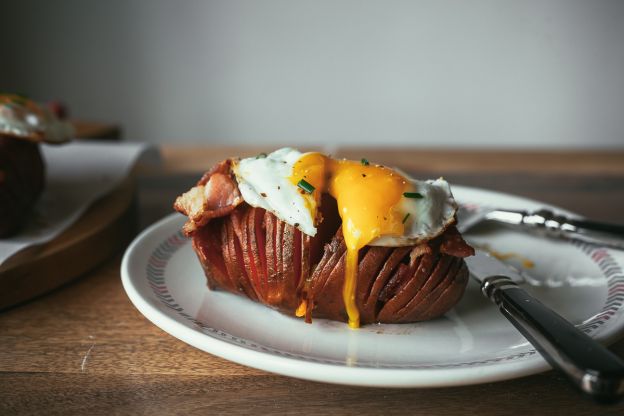 Breakfast Hasselback Sweet Potatoes