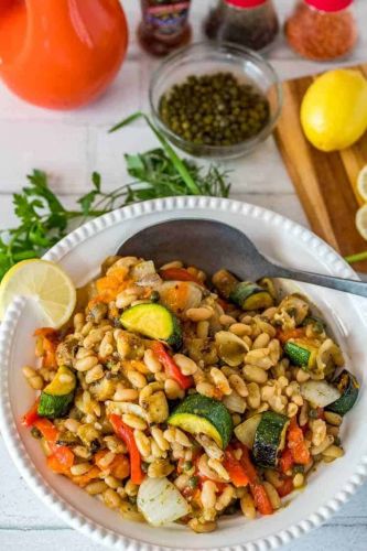 Summer Flageolet Beans with Grilled Veggies Provençal
