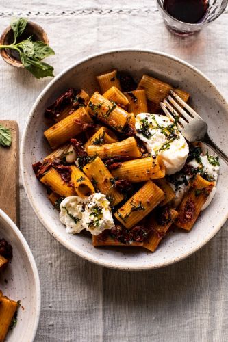 Quick Pantry Pasta with Sundried Tomatoes and Burrata