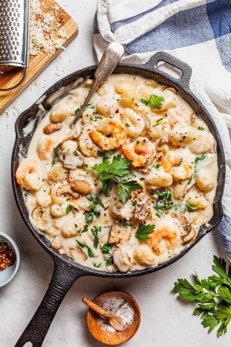 One Pan Creamy Gnocchi with Shrimp and Spinach