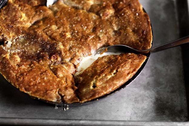 Peach Mascarpone Pot Pie with Ginger Molasses Cookie Lid