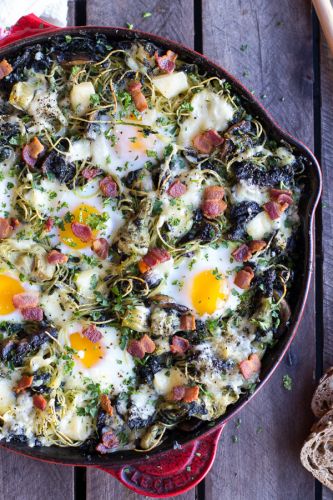 Fontina, Spinach, And Artichoke Breakfast Pasta Hash