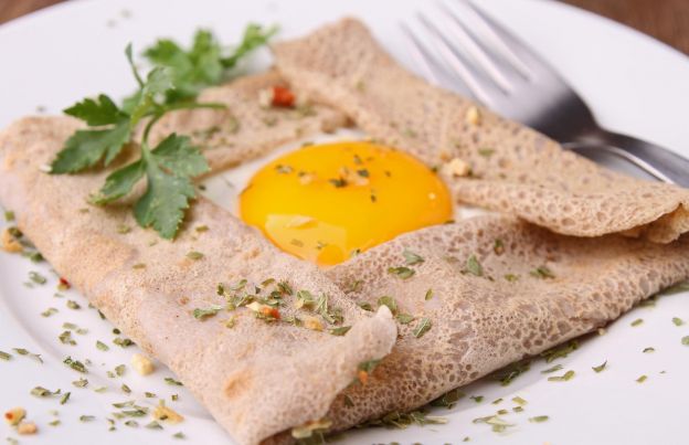 Savory Swiss, mushroom, spinach and egg buckwheat crepes