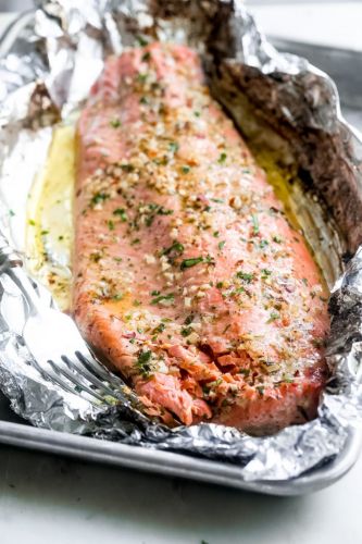 Garlic Butter Baked Salmon In Foil