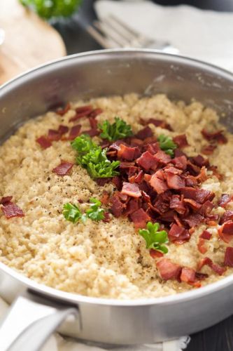 Goat Cheese Bacon Quinoa Risotto