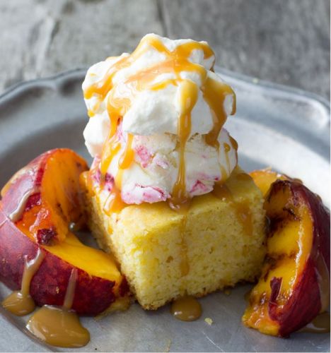 Grilled Peach and Cornbread Sundae