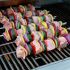 Grilled salmon kebabs with dill yogurt sauce