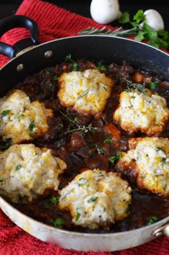 Guinness beef stew with cheddar herb dumplings