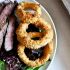 Healthy Crunchy Onion Rings and Grilled Flank Steak