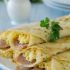 Herbed crepes with egg, Swiss cheese and ham