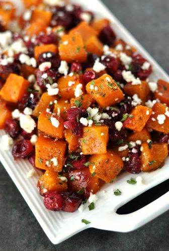Butternut squash with cranberries and feta